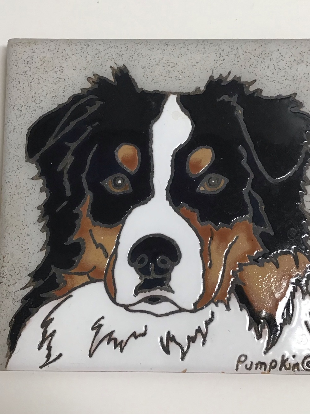 Australian Shepherd Dog Hand Painted Tile by Pumpkin 6x6โ Trivet Vintage *NOTE* - Picture 3 of 7